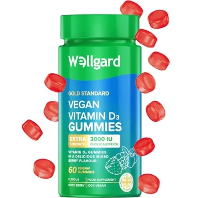 Image of Wellgard High Strength Vitamin D3 Gummies 3000 IU 60 Vegan Immunity D Adults, Chewable D, Mixed Berry Flavour