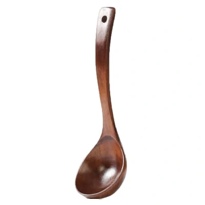 Image of Wooden Ladle Spoon Set Long Handle Chinese Style Handcrafted Wood Soup Servin with Back HooksSpoon for Cooking Serving and Stirring