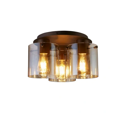 Image of Sweden 3 Light Flush Ceiling Mocha Metal &amp; Amber Glass