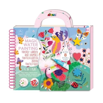 Image of Avenir Magic Water Painting Fantasy Garden, 4 in 1 Activity Book, DIY Creative Set with Colouring Pictures, Stamps, Stencils and Puzzle Games, for Boys Girls from 3 Years