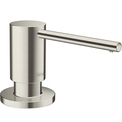 Image of hansgrohe 40438000 A41 Soap Dispenser for Sink, Chrome Kitchen Accessory, Round Small
