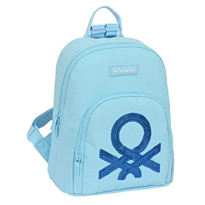 Image of SAFTA Benetton Sequins Mini Backpack for Daily Use, Ideal Children of Different Ages, Comfortable and Versatile, Quality Strength, 25 x 13 30 cm, Light Blue, Estándar, Casual