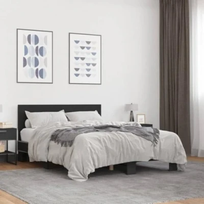 Image of vidaXL Black Small Double Bed Frame 120x190 cm Engineered Wood/Metal Modern Bedstead with Plywood Slats, Bedroom Furniture