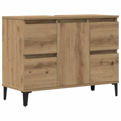Image of vidaXL Bathroom Sink Cabinet Vanity Unit Artisan Oak Engineered Wood with Metal Feet Multiple Compartments and Door Modern Storage Cupboard 80x33x60 cm