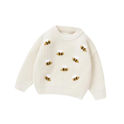 Image of DovFanny Baby Knitted Jumper Toddler Girl Boy Sweater Long Sleeve Crew Neck Flower Winter Warm Knitwear Pullover Infant Clothes (UK, Age, 9 Months, 12 Ivory)