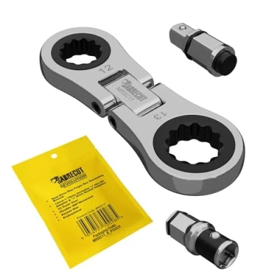 Image of 1 x SabreCut MRSC11 Dual Drive Flex 12mm &amp; 13mm Small Micro Ratchet with 6.3mm (1/4&quot;) HEX 1/4&quot; Square Adapters Stainless Steel Professional 72 Tooth Gear Tiny Hand Wrench