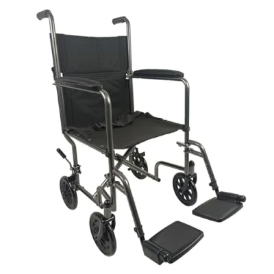 Image of Lightweight Folding Attendant Transfer Transit Wheelchair with Brakes and lapbelt ECTR06 BLK