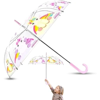 Image of SRV Hub Sweet Dreams Kids PVC Umbrella, 75cm Transparent Umbrella for Childrens, Windproof Stick Girls, Keep Young Athletes Dry and Happy 3 7 Years