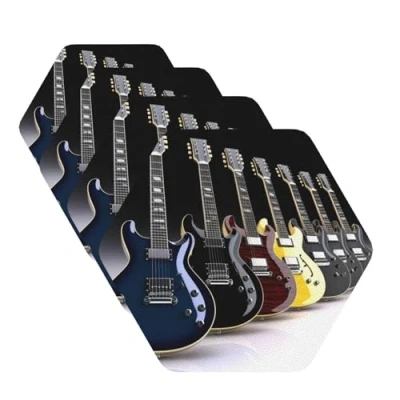 Image of electric guitar Coasters for Drinks Set of 4 Non slip Leather Coaster Heat Resistant Drink Tabletop Protection Absorbent Cup Mat Coffee Table Decor Hexagon