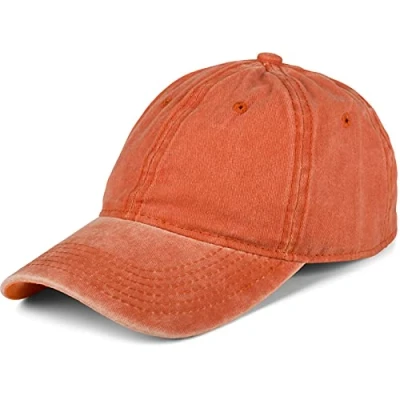 Image of styleBREAKER Unisex 6 Panel Vintage Cap Plain in Washed Look, Baseball Cap, Adjustable Metal Buckle 04023054, Colour:Orange