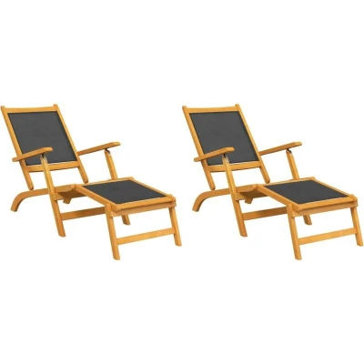 Image of vidaXL Outdoor Deck Chairs 2 pcs Solid Wood Acacia and Textilene