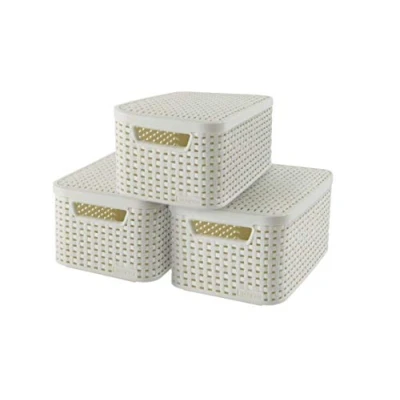 Image of CURVER Set of 3 Style S Storage Boxes with Lids, White, Plastic