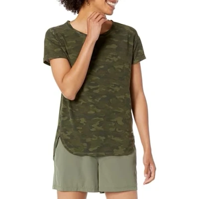 Image of Amazon Essentials Women&#039;s Studio Relaxed Fit Lightweight Crew Neck T Shirt (Available in Plus Size), Olive Camo, S