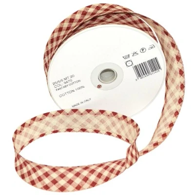 Image of Inastri 25/5/ 5 mm Cotton Bias Binding in Red Beige Rustic Gingham 3470