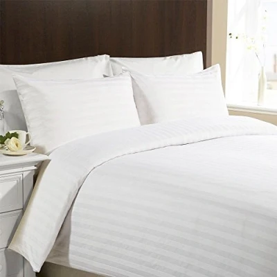 Image of viceroy bedding Satin Stripe Quilt Duvet Cover and Pillowcase Bed Set (Single, White)