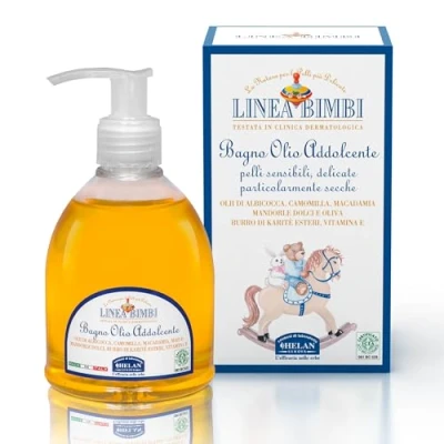 Image of Helan Linea Bimbi Body Wash &amp; Bath Oil for Babies, Baby Gel Gentle Cleanser with Shea Butter, Chamomile, Sweet Almond Vitamin E Skin Moisturisation Made in Italy, 240 ml