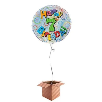 Image of PARTYRAMA.CO.UK Happy 7th Birthday Holographic Round Foil Balloon Inflated in a Box