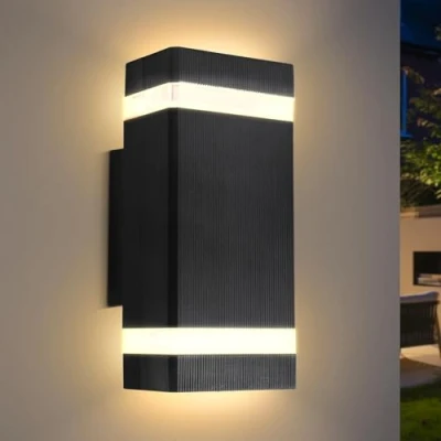 Image of CANMEIJIA LED Wall Light, Outdoor Lights Waterproof Outside Porch Light Front Door Lamp Modern Aluminum Black 3000K Included 2 * 6W GU10 for Garden Hallway Bathroom etc