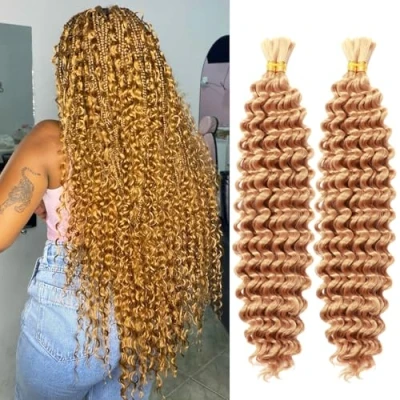 Image of 18 inch Boho Braiding Hair Synthetic Deep Wave Bulk For Braids No Weft 160g Wet And Wavy Extensions Black Women (27#, (4 Bundles))