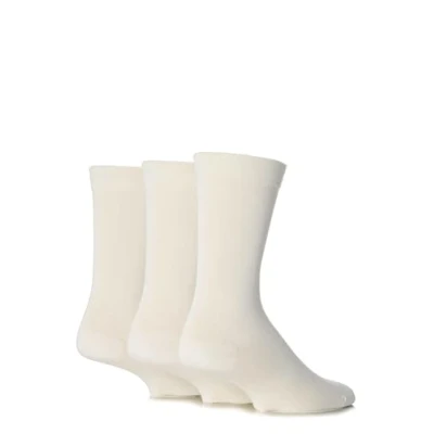 Image of Mens 3 Pair SOCKSHOP Comfort Cuff Gentle Bamboo Striped Socks with Smooth Toe Seams White 7 11