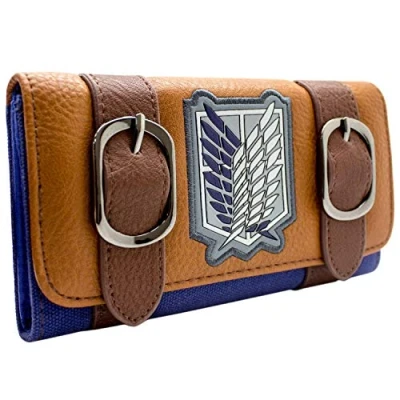 Image of Attack on Titan Wings of Freedom Survey Corps Badge Purse Tri Fold Coin Pocket &amp; Card Holder, Brown