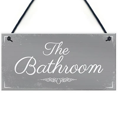 Image of RED OCEAN &#039;THE BATHROOM&#039; Shabby Chic Hanging Door Sign Plaque for Toilet or Bathroom The Loo Home Decor