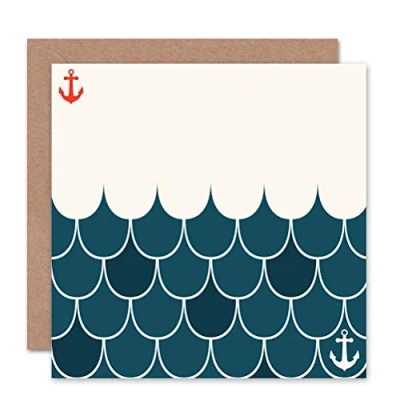 Image of Wee BLUE Coo ABSTRACT OCEAN WAVES SAILOR PATTERN BLANK GREETINGS BIRTHDAY CARD