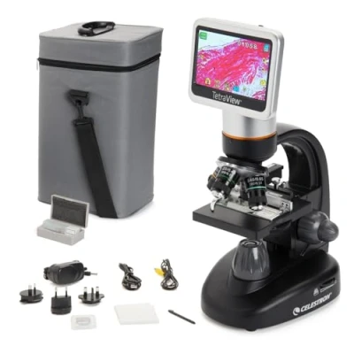 Image of Celestron 44347 TetraView LCD Digital Touchscreen Microscope, 40x 400x Magnification, Black/Silver