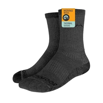 Image of Rathmoor Merino Wool Winter Crew Socks Walking, Hiking, Cycling Men and Women (Black/Grey, Medium)