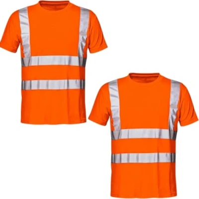 Image of NIYS Pack of 2 Hi Vis Safety T Shirt for Men High Visibility Short Sleeve Work with Reflective Tape Lightweight, Breathable Workwear Yellow/Orange/Navy, S 3XL (Orange, XXL)