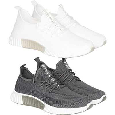 Image of Crosshatch New Mens (2 Pack) Trainers Lace up Boys Lightweight Running Sports Gym Shoes Sneaker UK White/Grey 9