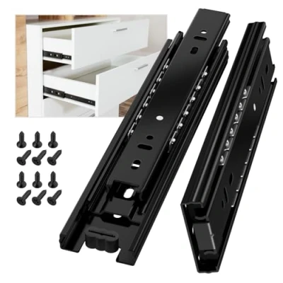Image of AOLISHENG Drawer Runners Cabinet Slides 200mm 45kg Load Capacity Heavy Duty Kitchen Draw Full Extension Ball Bearing Sliders Replacement Rails Side Mount, Black 1 Pair
