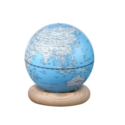Image of Gingko AtlasGlobe Lamp with Wooden Walnut Base, LED Lights, Touch Control Button, Dimmable Brightness, USB C Charging, Packed in Premium Gift Box (Light Blue, Mini)