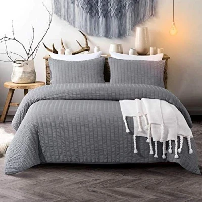 Image of [hachette] SEERSUCKER DUVET COVER BEDDING BED SET WITH PILLOWCASES (Charcoal Grey, Single)