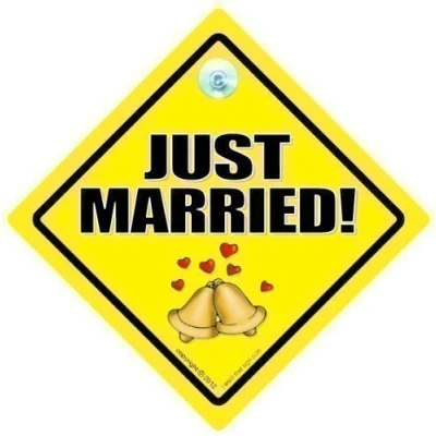 Image of Just Married Car Sign, Married, Wedding Gift, Baby on Board, Day Wed Bride to Be and Groom