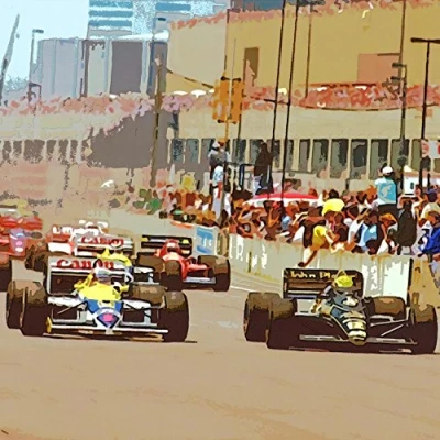 Image of Ayrton Senna vs Nigel Mansell Greeting Card