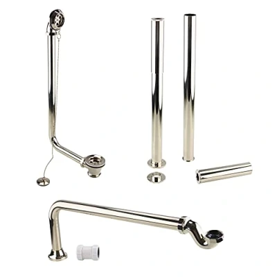 Image of ENKI, W56, Vintage Gold Traditional Freestanding Roll Top Bath Pack, Shallow Seal Trap, Exposed Retainer Waste, Legs with Adjustable Shrouds, Polished Brass