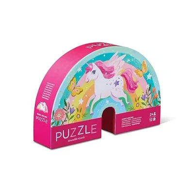 Image of Crocodile Creek Mini Floor Puzzle Sweet Unicorn 12 Large Jigsaw Pieces for Kids Ages 2 Years and up Heavy Duty Box Storage Finished is 9 x