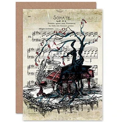 Image of Wee Blue Coo GREETINGS CARD BIRTHDAY GIFT SHEET MUSIC SKELETON PIANO TREE