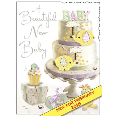 Image of Illustrated New Baby Card (JJ3698) Neutral From The Velvet Range Embossed With A Silver Foil &amp; Flitter Finish
