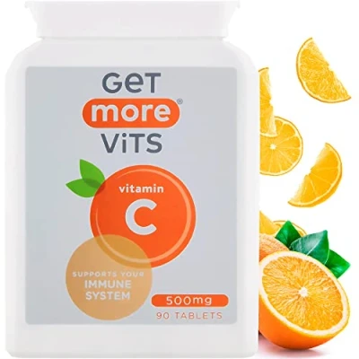 Image of Get More Vits Vitamin C 500mg Tablets (90 Tablets), Promotes Stronger Immune System, Strengthens Body&#039;s Natural Defences, Supports Faster Iron Absorption, Food Supplement, Vegetarian, Vegan