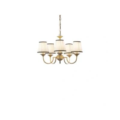 Image of Lindby chandelier Lumiel, 5flg., cream/brass, textile