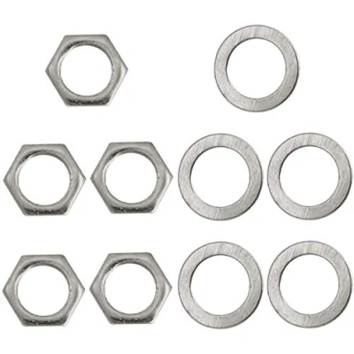 Image of Iron Jack Socket Nuts Washers Silver 9mm for Electric Guitar/Bass Accessory Set of 5