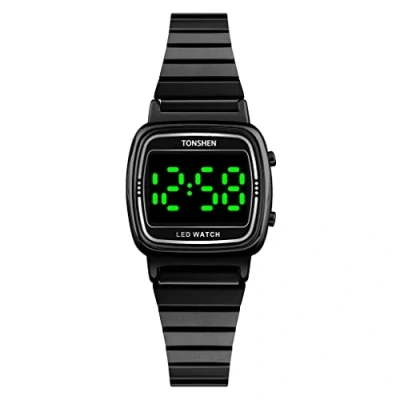 Image of TONSHEN Fashion Stainless Steel Watch for Women LED Electronic Light Display Digital Watches (Black)