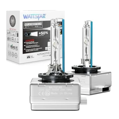 Image of wattstar Car HID D3S Xenon Headlight Bulbs, 35W 8000K 12V OEM Replace for Halogen or LED Exterior Headlamp Bulbs (Pack of 2)