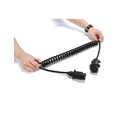 Image of SPARKMOTO 2.6M 7 Pin Trailer Extension Cable Male To Female,12V Spiral Lead With Plug Socket, Towing Adapter Suzi Light Board For Car and Caravan