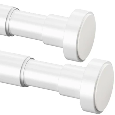 Image of 2 PCS Shower Curtain Poles Extendable Rod Stainless Steel Pole,Curtain Rods no Drilling for Cabinet,Wardrobe,Windows,Curtains(70 120cm,φ25mm，White）