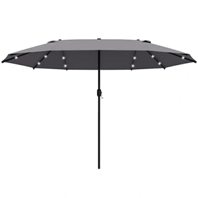 Image of Outsunny 4.4m Double Sided Sun Umbrella Garden Parasol Patio Shade Outdoor with LED Solar Light, NO BASE INCLUDED, Dark Grey