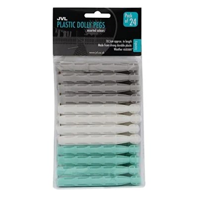 Image of JVL Plastic Dolly Pegs, Pack of 24, Aqua, Grey, White, One Size (19 284)