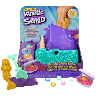 Image of Kinetic Sand, Mermaid Crystal Playset, 481g of Play Gold Shimmer Storage and Tools, Sensory Toys for Kids Aged 3 up